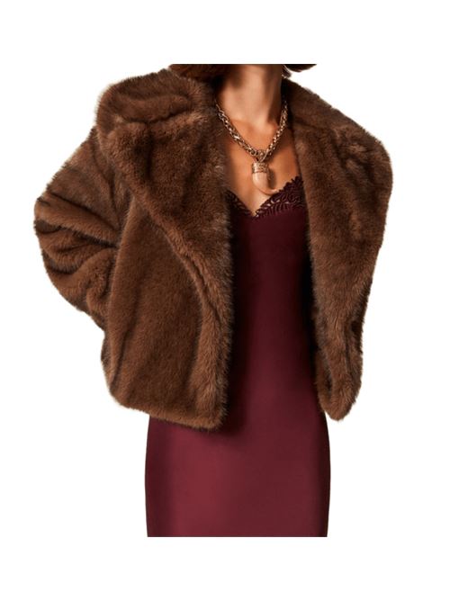 Giacca da donna in ecopelliccia effetto visone, fondo arricciato, colore marrone. TWINSET | 252AT219112969